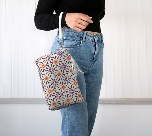 Beige Boho Vegan Leather Makeup Bag